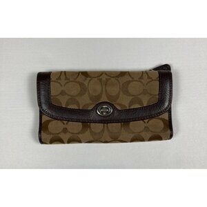 Coach Women’s Signature Monogram Turnlock Slim Envelope Wallet Brown Canvas